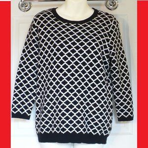 Liz Claiborne Black/White Sweater 3/4 Sleeve Med